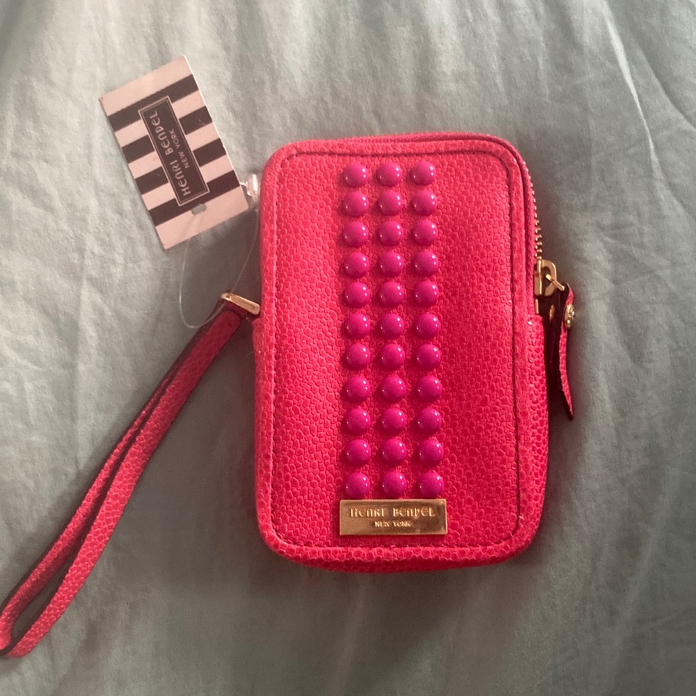 NWT henri bendel Hot Pink Studded Wristlet Wallet